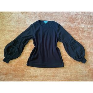 CeCe Long Sleeve Crew Neck Mixed Fabric Blouse M